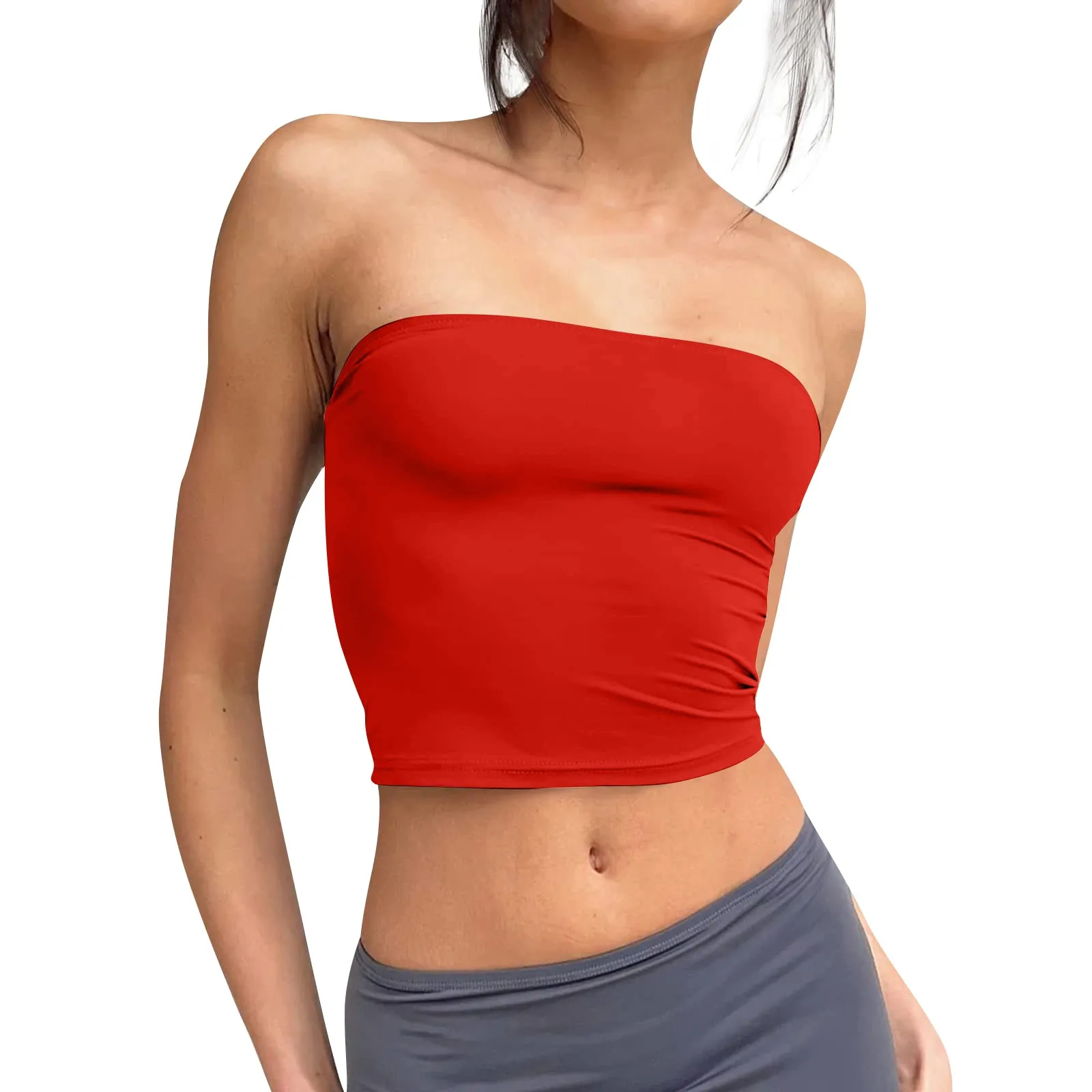 Soft Women Breathable Bustier Strapless Cropped Women Tube Tops Slim Elastic Sexy Cotton Spandex Tube Top For Daily Wear