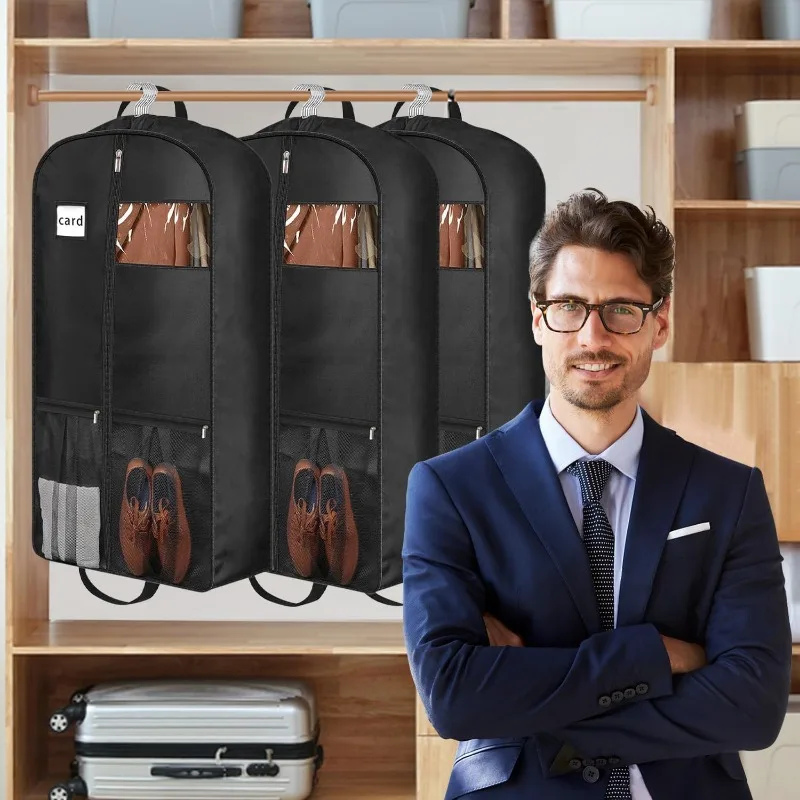 Travel Suit Bag with Zipper Closure Gusseted Hanging Clothes Storage Organizer and Pocket for Shirts Coats Dresses