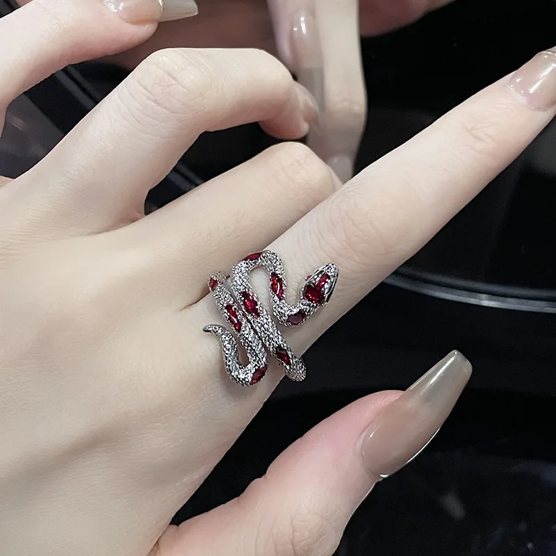 Red Green Black Drop Glaze Punk Snake Rings for Women Men Retro Silver Color Open Adjustable Finger Rings Fashion Female Jewelry - Image 4