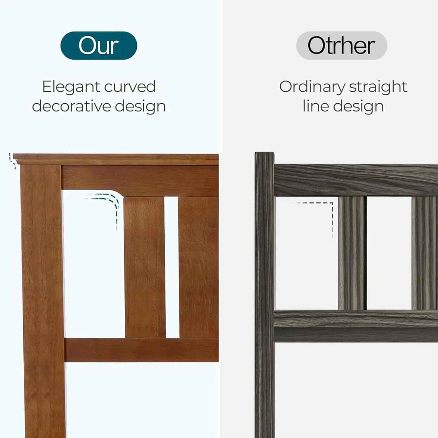 Queen Bed Frame, Wood Platform Bed Frame with Headboard, Solid Wood Bed with Wood Slat Support , No Box Spring Needed