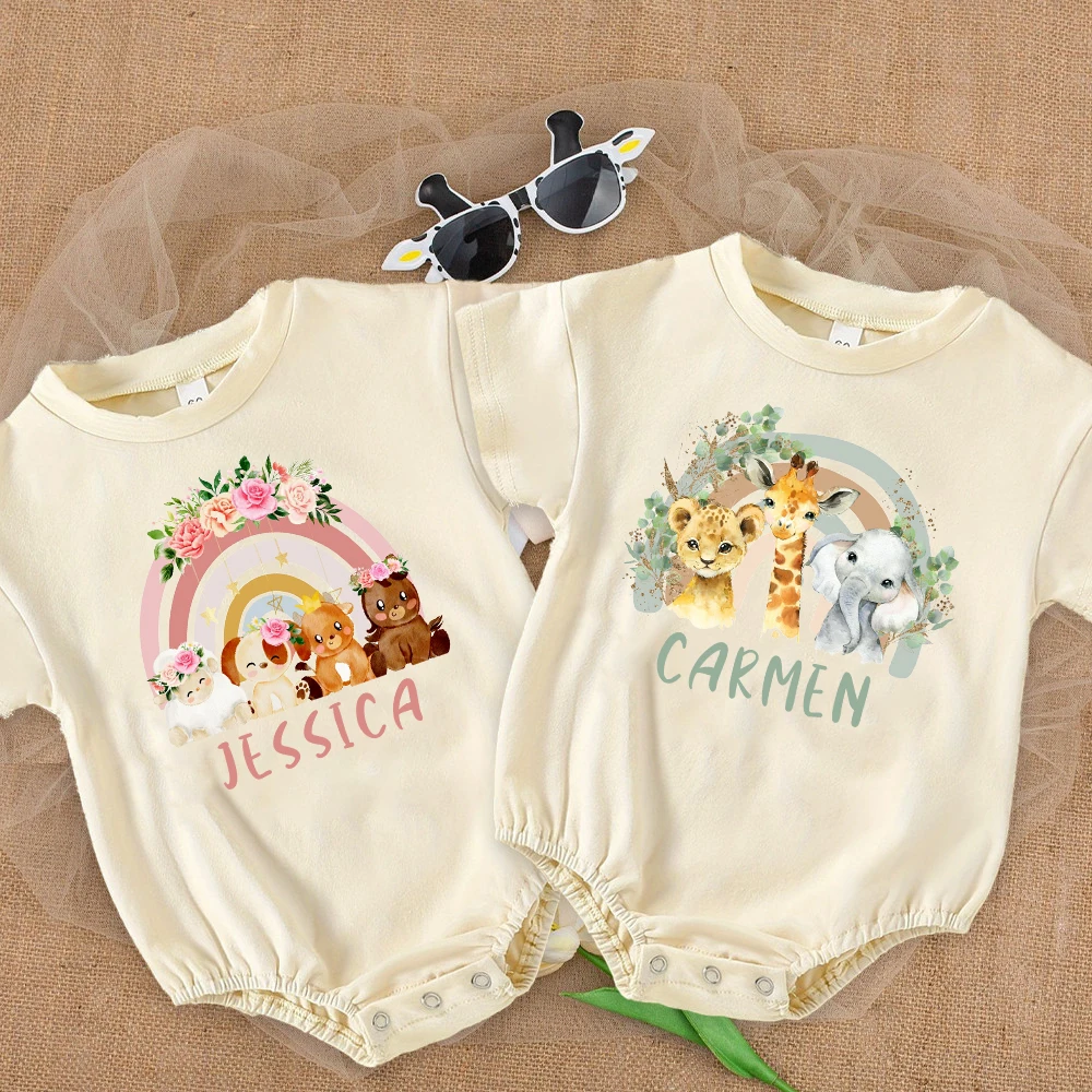Personalised Rainbow with Name Bubble Romper Infant Jungle Birthday Party Clothes Baby Oversized Bodysuit Cute Wild One Jumpsuit Best Sellers In Babies & Kids