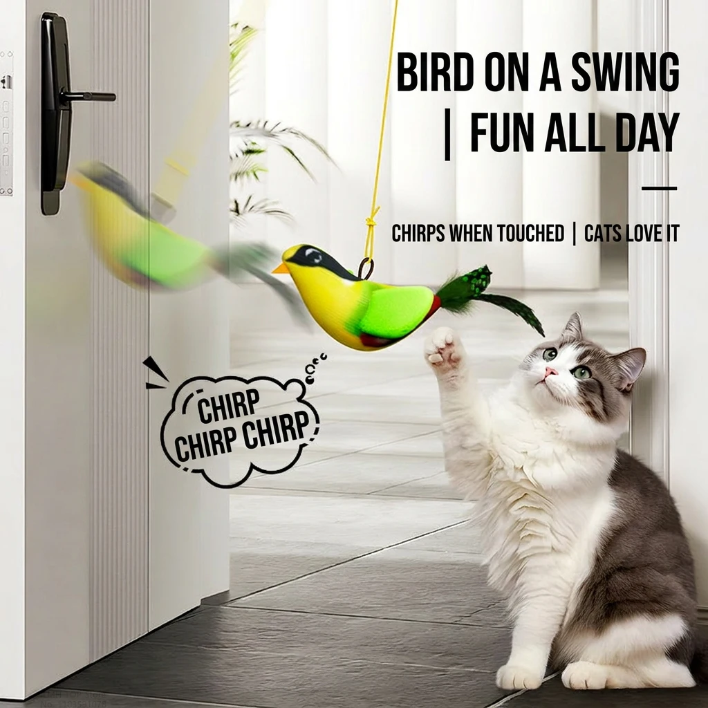 Interactive Bird Sound Cat Toy with Catnip - Wall-Mounted Teaser