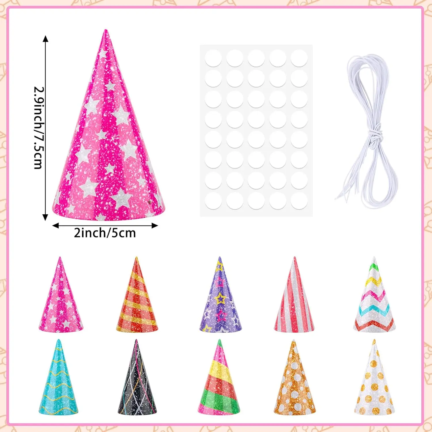 10 Pcs Glitter Mini Birthday Party Hats Multicolor Paper Cone Hats for Kids Girls Pets Stuffed Animals Birthday Holiday
