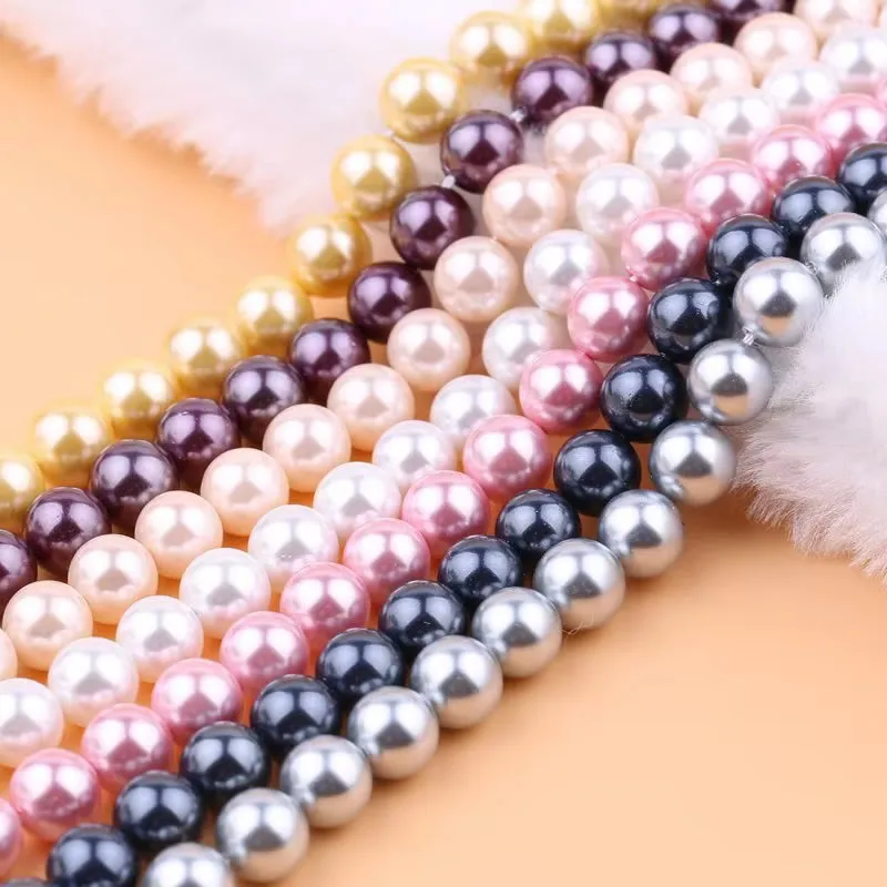 Elegant White & Pink Round Imitation Pearl Beads for DIY Jewelry – 15 Strand
