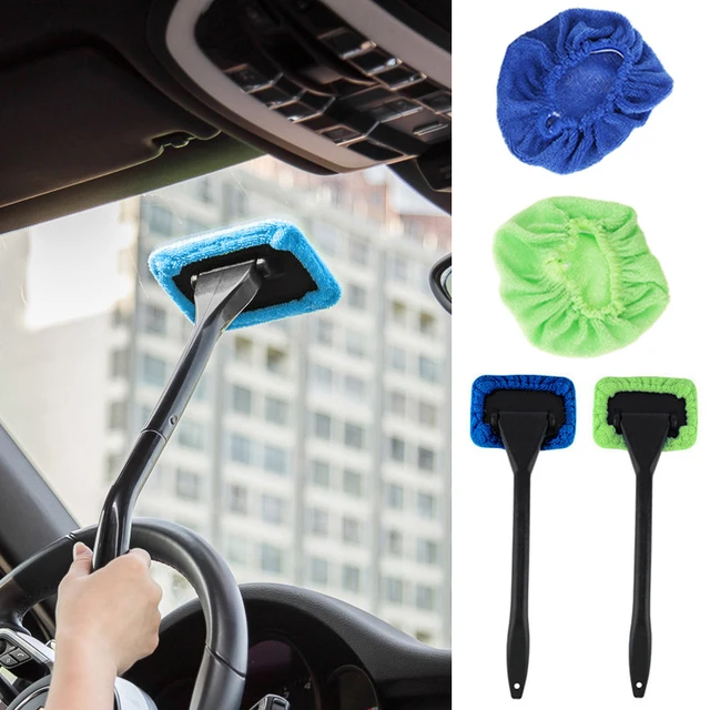 Kit de brosse de nettoyage de vitres de voiture, outil de lavage de livres  de pare-brise, essuie-glace automatique intérieur avec manche long,  accessoires de voiture - AliExpress