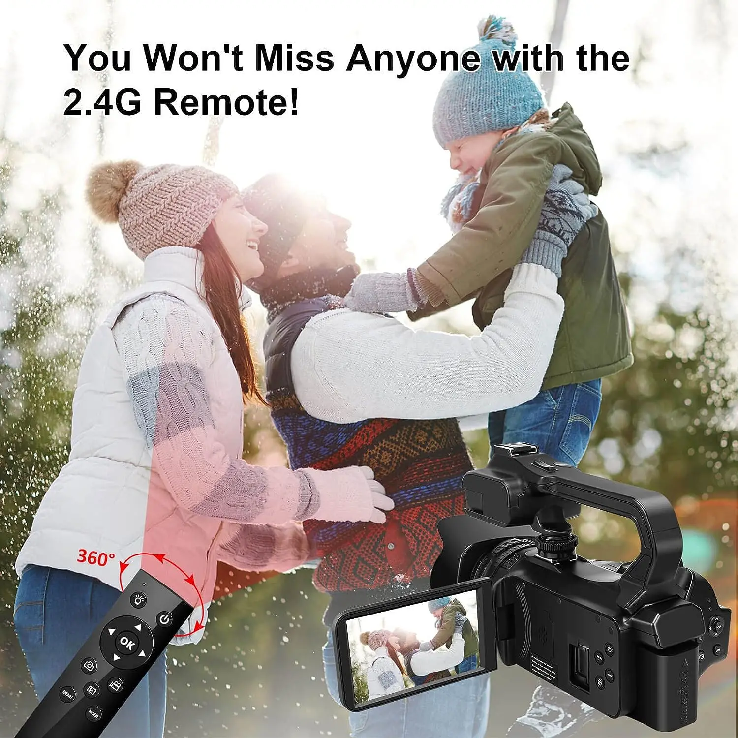 Caméra ultra HD 4K avec zoom numérique 18X, caméscope numérique 64mp, écran  tactile rotatif de 4,0 pouces, microphone, télécommande, carte SD 64gb,  deux batteries (noir) - K&F Concept