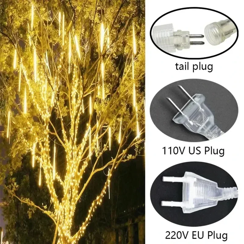 Description Picture 2 of item1/2/3/4 Set Meteor Shower Garland Holiday Light String Outdoor LED Fairy Festoon Lights Garden Street Christmas New Year Decor