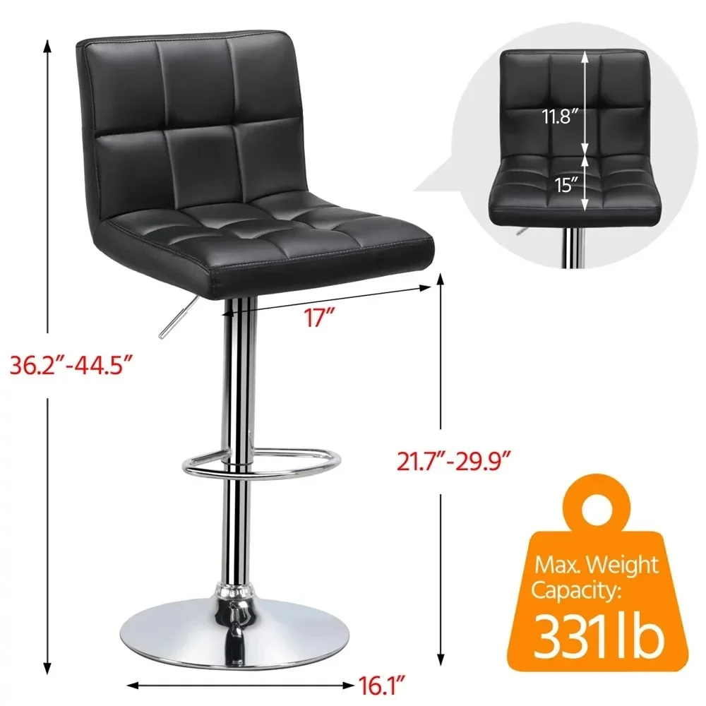 Bar Stools Set of 2, Modern PU Leather Cushion and Swivel Adjustable Counter Height Swivel Stool with Square Back, Bar Chair