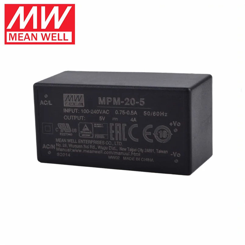 MEAN WELL MPM-20 스위칭 전원 공급 장치, 밀폐형 의료 전원 모듈, 20W, 3.3, 5, 12, 15, 24V