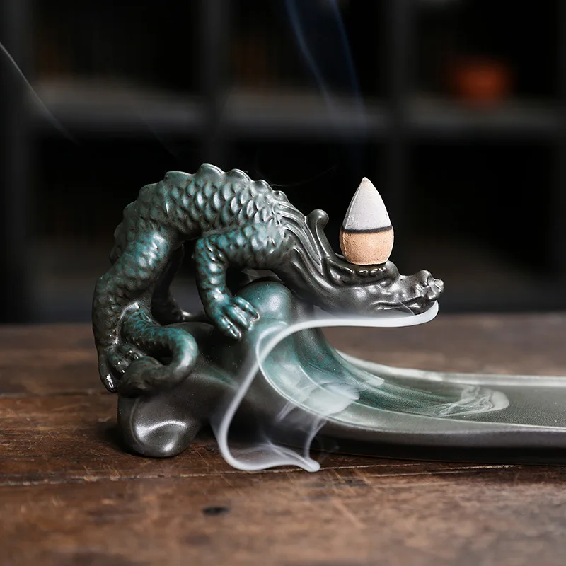Creative Chinese Dragon Ceramic Aromatherapy Furnace Ancient Chilong Backflow Incense Burner Incense Seat Handicraft Decoration