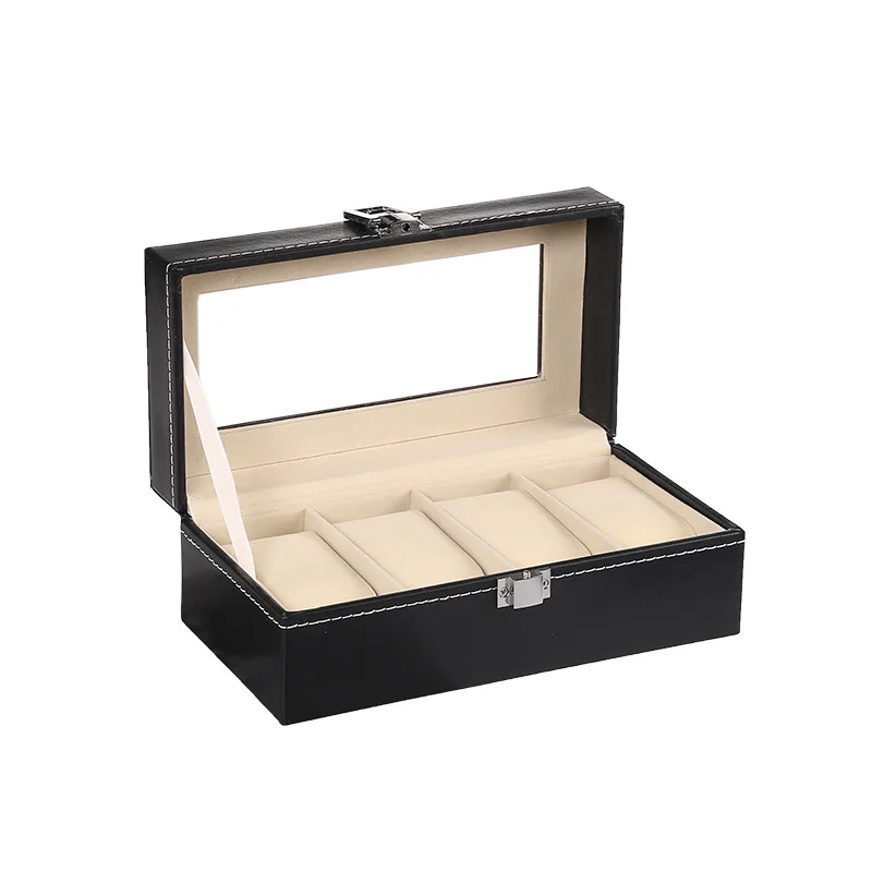 

Buy Watch Case, 4 Slot Watch Case with large glass Cover, Detachable Watch Pillow, Watch Case Organizer