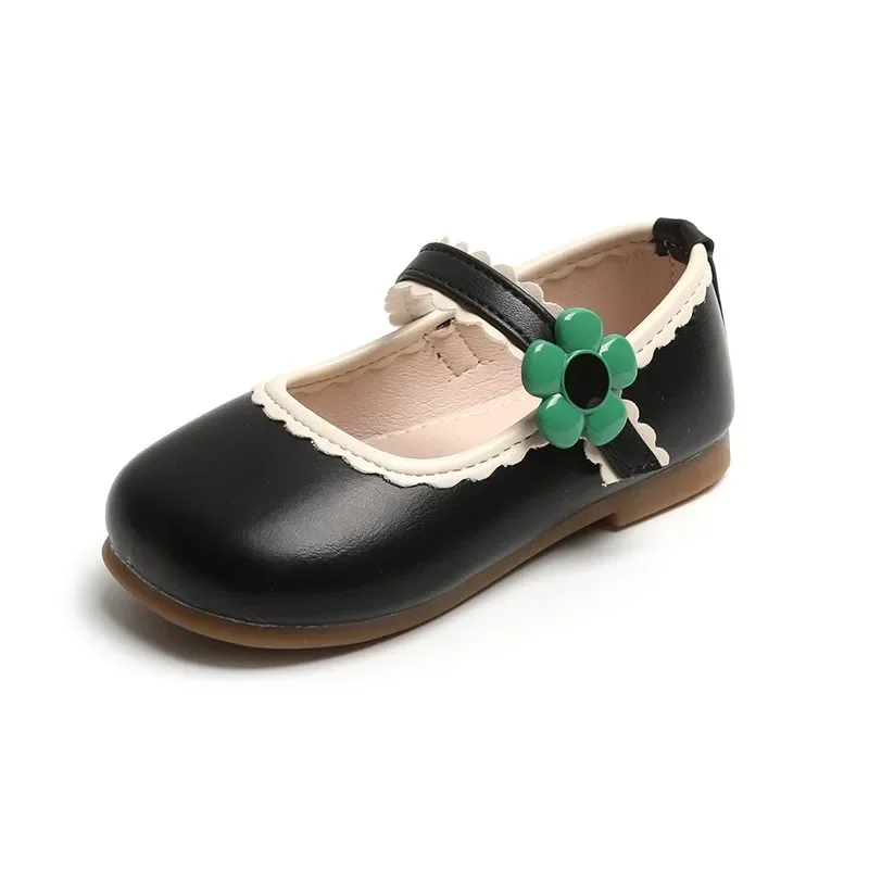 Girls Shoes Girls Flats Leather Shoes Girls' PU Shoes Black Beige Spring Cute Bow Loafer