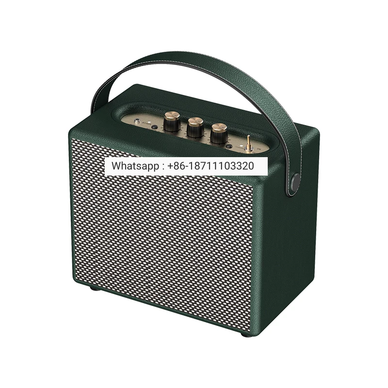 Retro Wood Double Speaker Wireless Speaker for Home Computer Mobile Phone Outdoor Portable Leather Audio