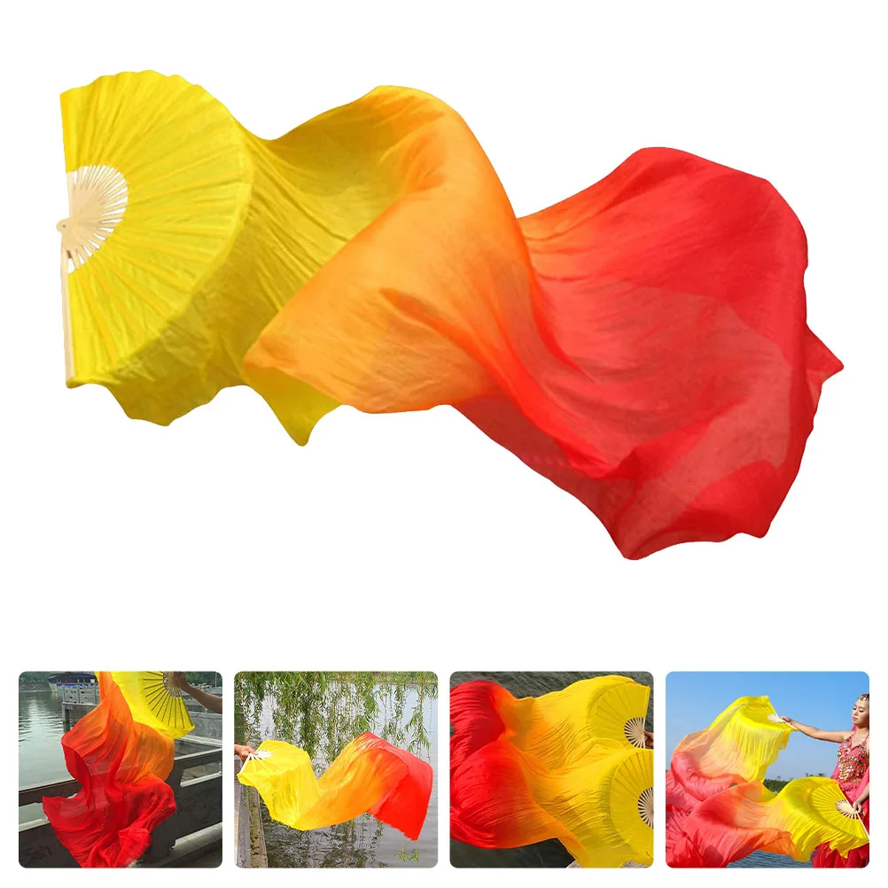 

Imitation Silk Dance Fan Artificial Foldable Stage Show Flag for Morning Practice Dancing Veil Square Yangko Ribbon Folding