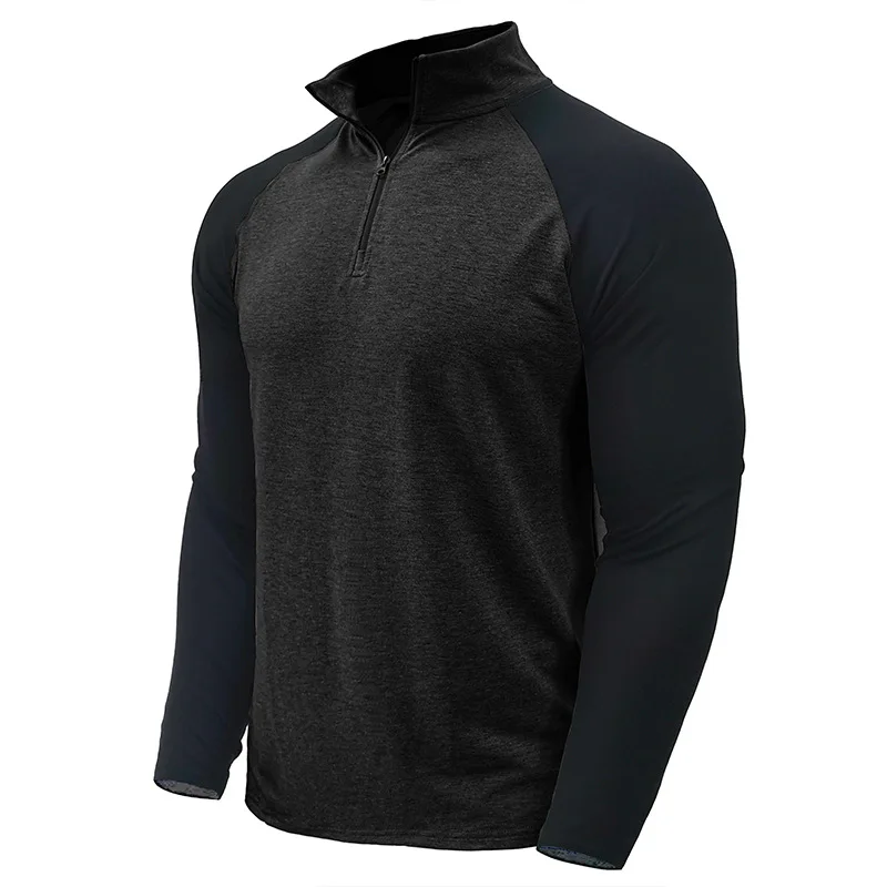 Herren-Sport-Sweatshirt mit Stehkragen für Herbst und Winter, atmungsaktiv, warm, farbblockierter Pullover, halber Reißverschluss in mehreren Farben – Detail 25