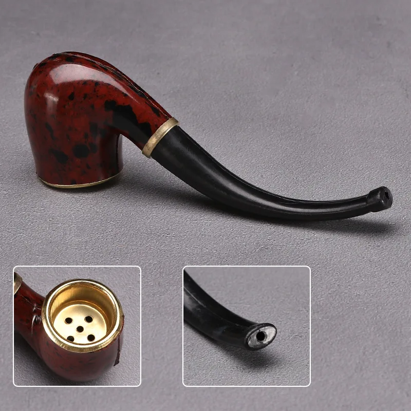 Herb Smoking Pipe Tobacco Pipe Smoking Pipe Imitation Wood Pipe Men's Classic Resin Pipe Old-Fashioned Dry Portable Copper Pot Bent Cigarette