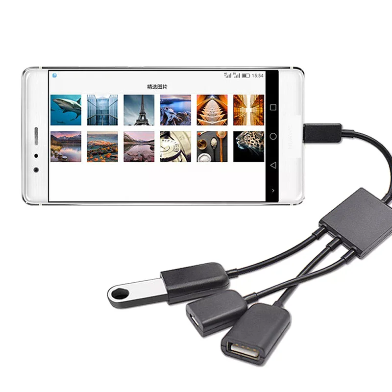 3 in 1 Micro Usb Type C Hub Male To Female Double Usb 2.0 Host Otg Adapter Cable for Smartphone Computer Tablet 3 Port image 5