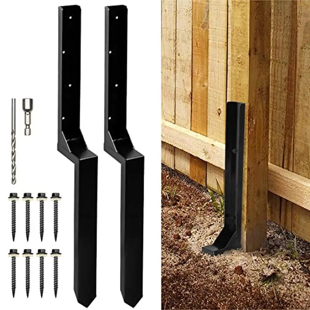 Heavy Duty Steel Fence Post Anchor Spike Repair Kit Set Repairing Tilted/Broken Wood Fence Posts Durable Anti-Rust Powder Coated