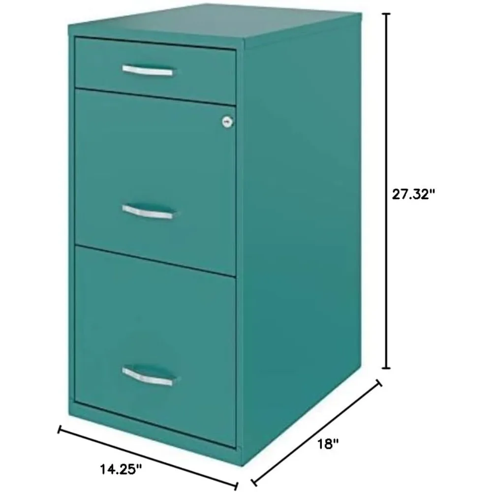 3 drawers 27.32" vertical turquoise metal filing cabinet lockable pre-assembled stationary letter size for home, office