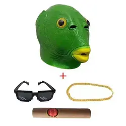 Cosplay Green Fish Monster Mask with Hair - Cute and Funny Halloween Carnival Costume Accessory (Green)