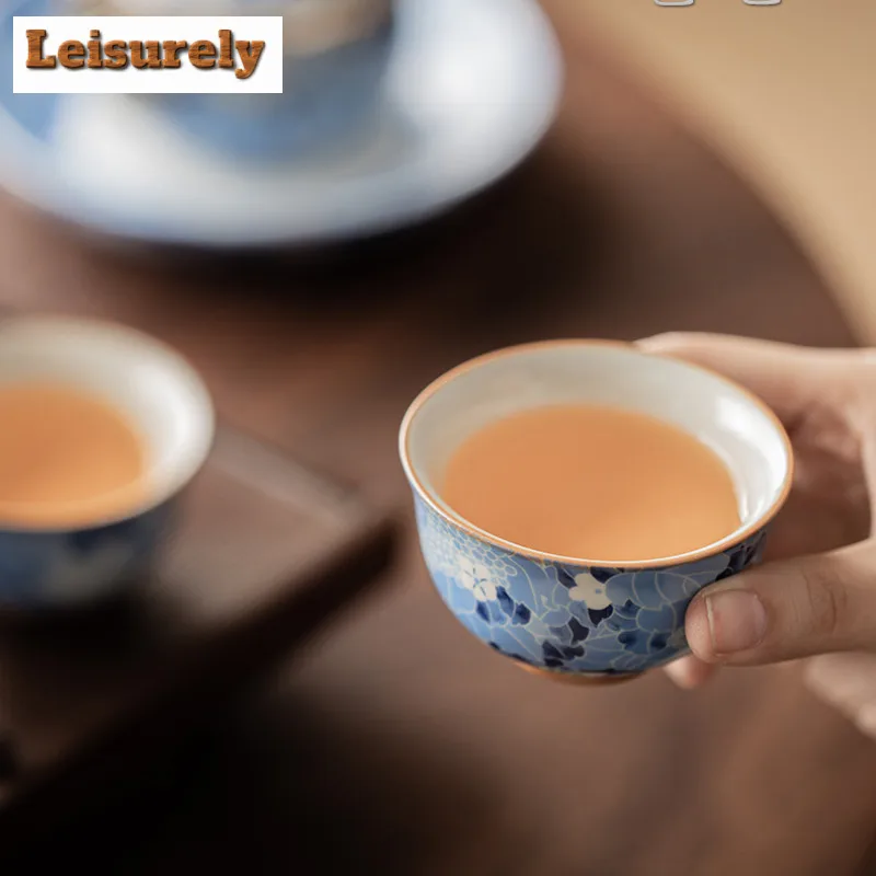 Blue and White Ru Kiln Porcelain Tea Set Complete Set Handmade Tea Ceremony Set Tea Making Teapot and Tea Cup Set Teaware Craft