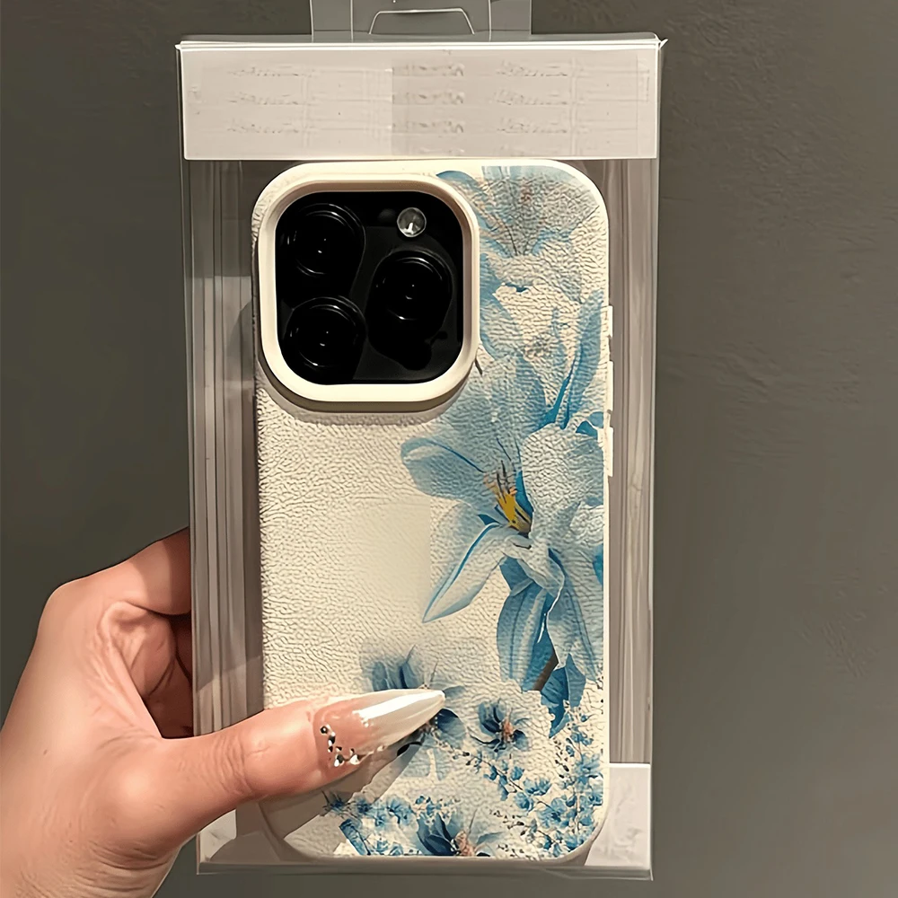 Elegant White and Blue Floral Soft Phone Case Cover