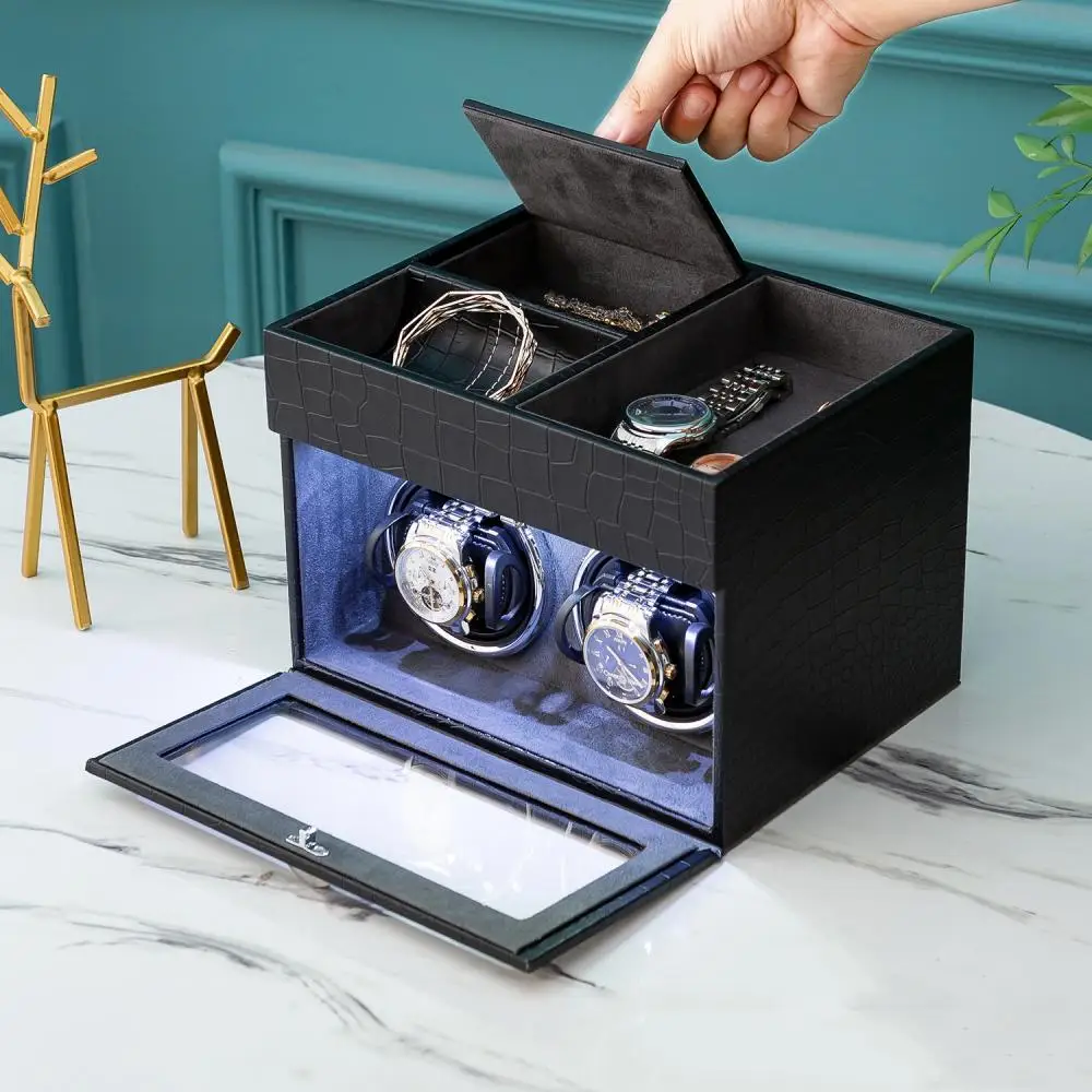 

2 Epitope Automatic Watch Winder Mechanical Watch Shaker Watch Box Rotator Quiet Motor Watch Winder Box Lighting Display Box