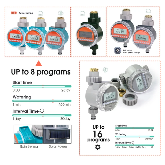 Gray Solar Power Water Timers Irrigation Solenoid Valve Controller Waterproof Power-saving Timed Greenhouse Irrigation System 6