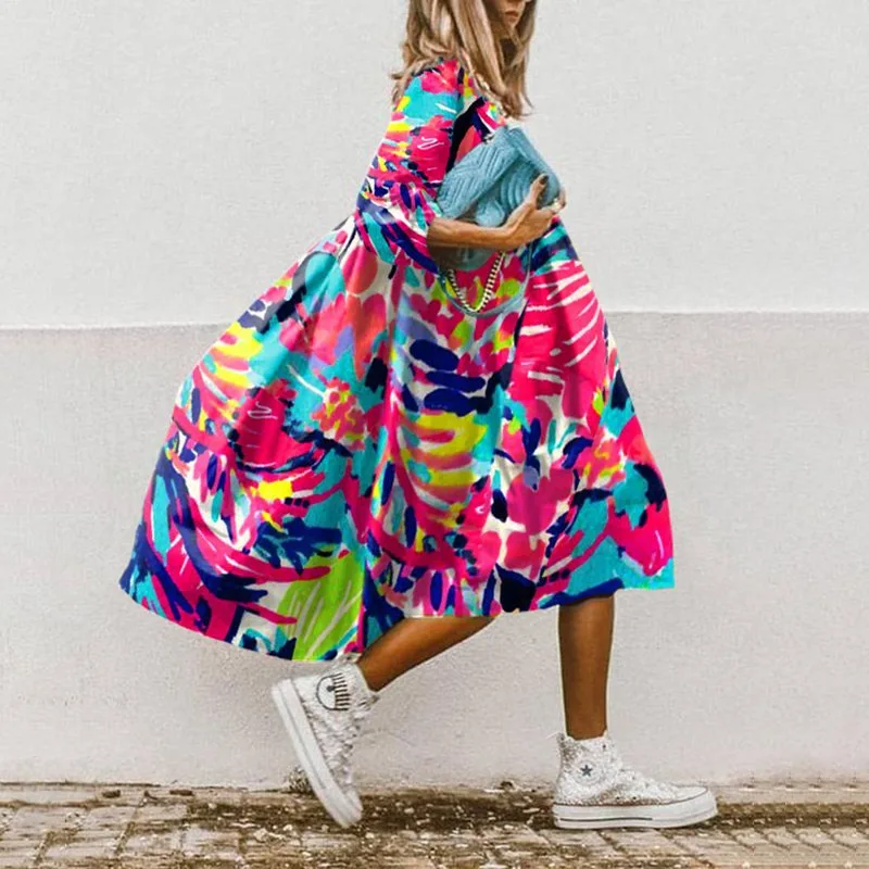 Robe élégante à col en V torsadé à imprimé floral