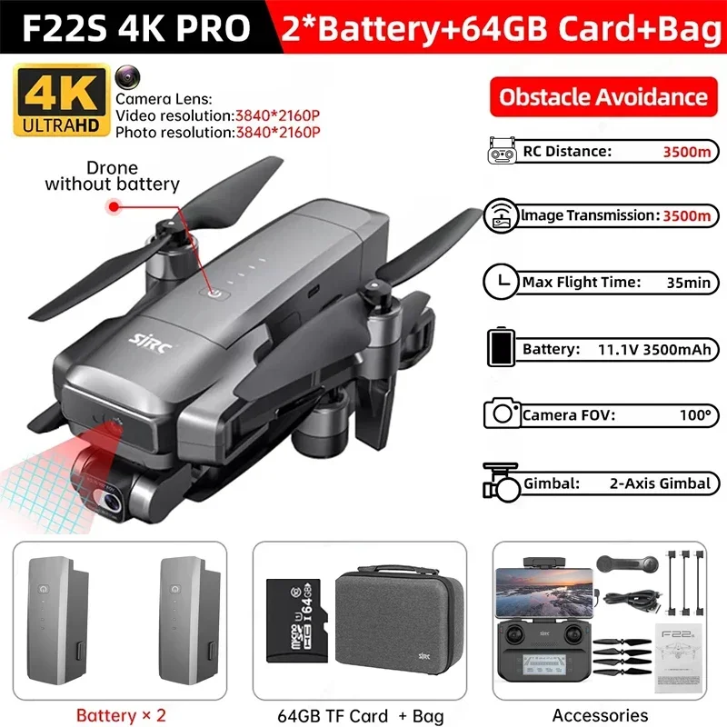 ตัวเลือกสินค้า โดรนถ่ายภาพ 4K พร้อม Gimbal ป้องกันสั่น บินไกล 3.5 กม.
