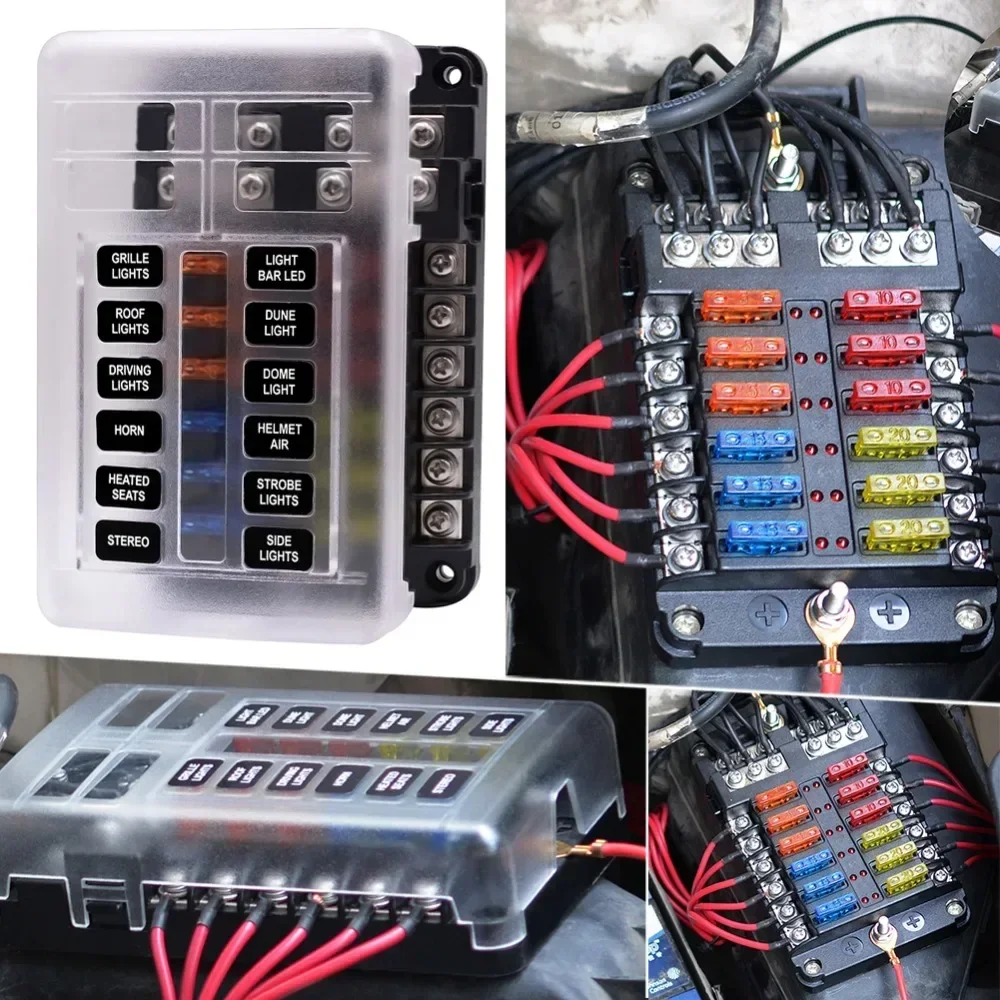 6-Way or 12-Way Car Boat Fuse Box Block Holder LED 32V 12V Waterproof Indicator Marine Power Auto Panel Board Distribution P2K5