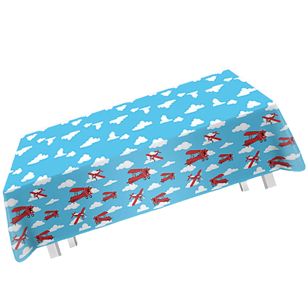

Airplane Birthday Party Decorations Tablecloth Supplies Disposable Plastic Helicopter Blue Sky White Theme Table Cover