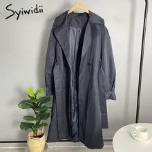 Syiwidii Women's Trench Spring Coat 2022 High Quality Oversized Jacket Double Breasted Outwear Fashion Windbreaker with Belt