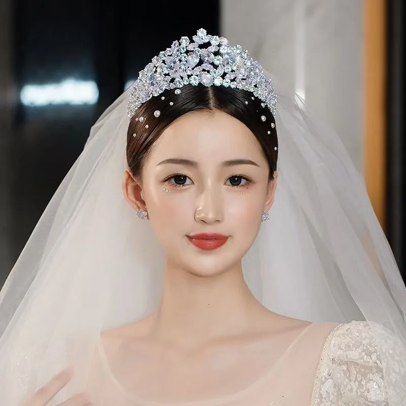 CZ Green Zirconia Tiaras and Crowns AAA Zircon Diadem For Brides Women Pageant Prom Wedding Accessories Bridal Hair Jewelry