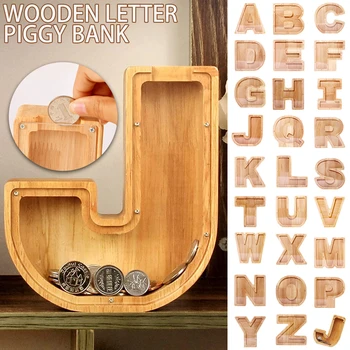 Dwadzieścia sześć alfabetu angielskiego skarbonka spersonalizowana drewniana skarbonka na monety dostosowana nazwa własna dekoracja na biurko ozdoby