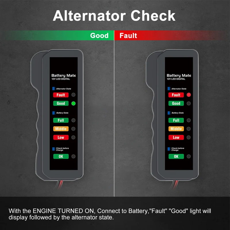 12V Car Battery Tester Digital Alternator Tester with 6 LED Lights Car Battery Tester Analyzer Professional Auto Diagnostic Tool