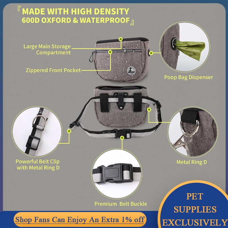 Portable Dog Training Waist Bag Hands Free Snack Reward Bag Large Capacity Outdoor Puppy Treat Pouch Fanny Pack Pets Acessorios