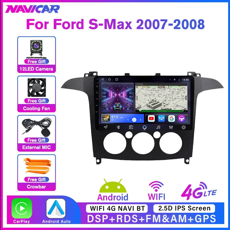 

Автомагнитола NAVICAR, 2DIN, Android 2007, для Ford S-Max 2008-, стереоприемник, GPS-навигация, автомобильное радио, автомобильный мультимедийный плеер IGO
