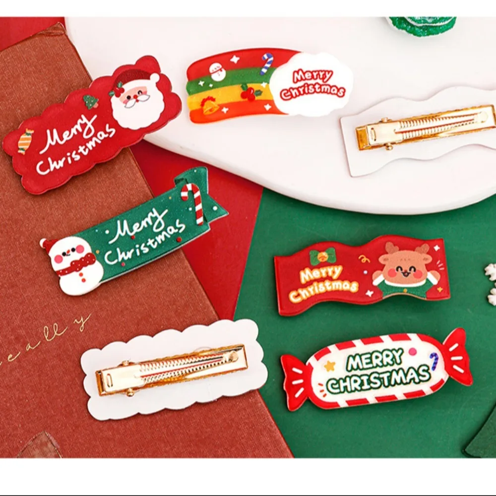 

Резиновые Мультяшные рождественские заколки, модные пластиковые мини-подарки, зажимы, милые аксессуары для волос