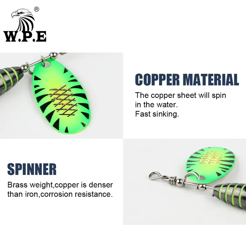 W.P.E 1pcs Spinner Lure 3.7g/5.3g/8.2g/10.5g Bait Metal Brass Spoon Hard Lure Feather Treble Hook Fake Lure Fishing Tackle Pesca - Image 5