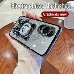 Sparkling Soft Silicone Shockproof Case with Electroplated Finish and Bear Stand for FOA-LX9 (Black)