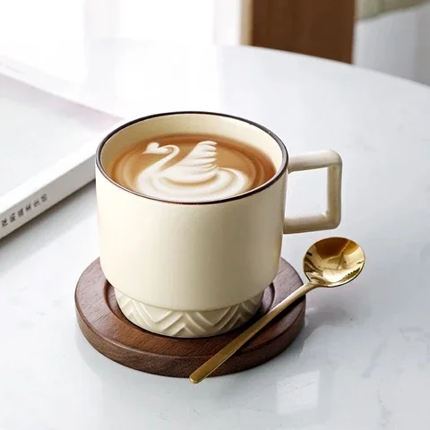 

300ML Ceramic coffee Milk cup breakfast mug retro Japanese style female office with Nordic ins style with spoon tableware set