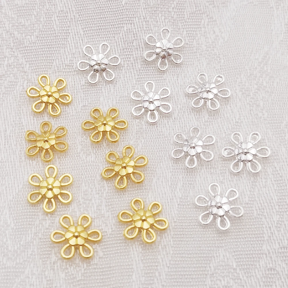 

50 Pcs 9mm DIY Jewelry Accessories Gold Color/Silver color Alloy Ancient Retro Style Materials Hollowed out plum blossom Charms