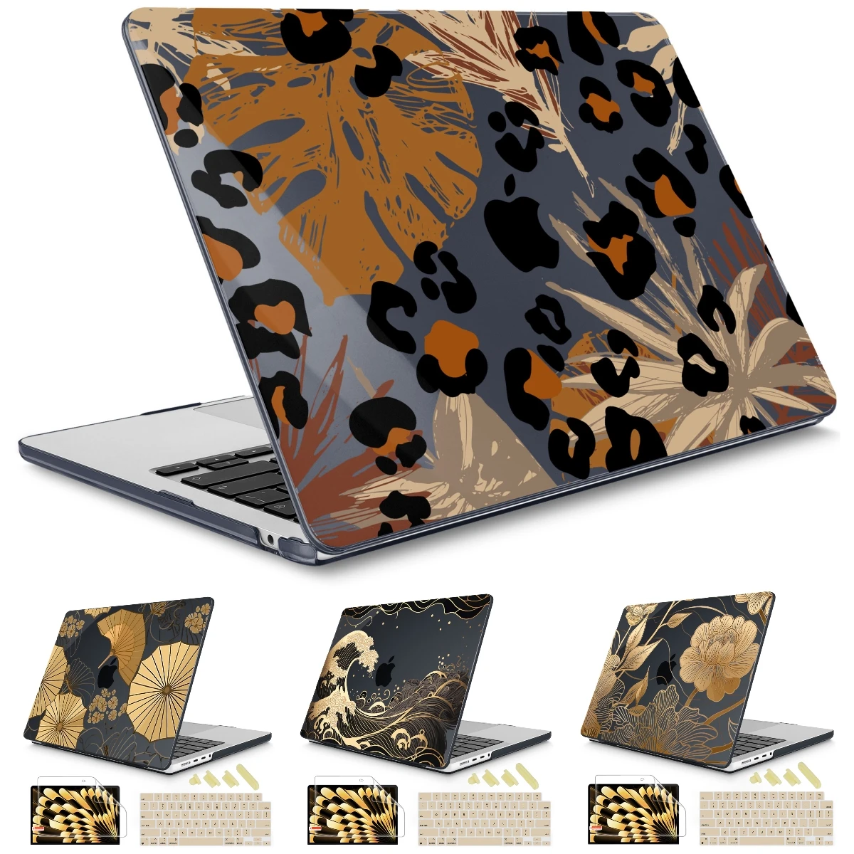 Caixa com Folhas Douradas para Macbook Air 13 A2681 A2337 m1 m2 Air 15 A2941 Pro 14 16 A2780 A2779 A2442 Pro 13 Polegadas