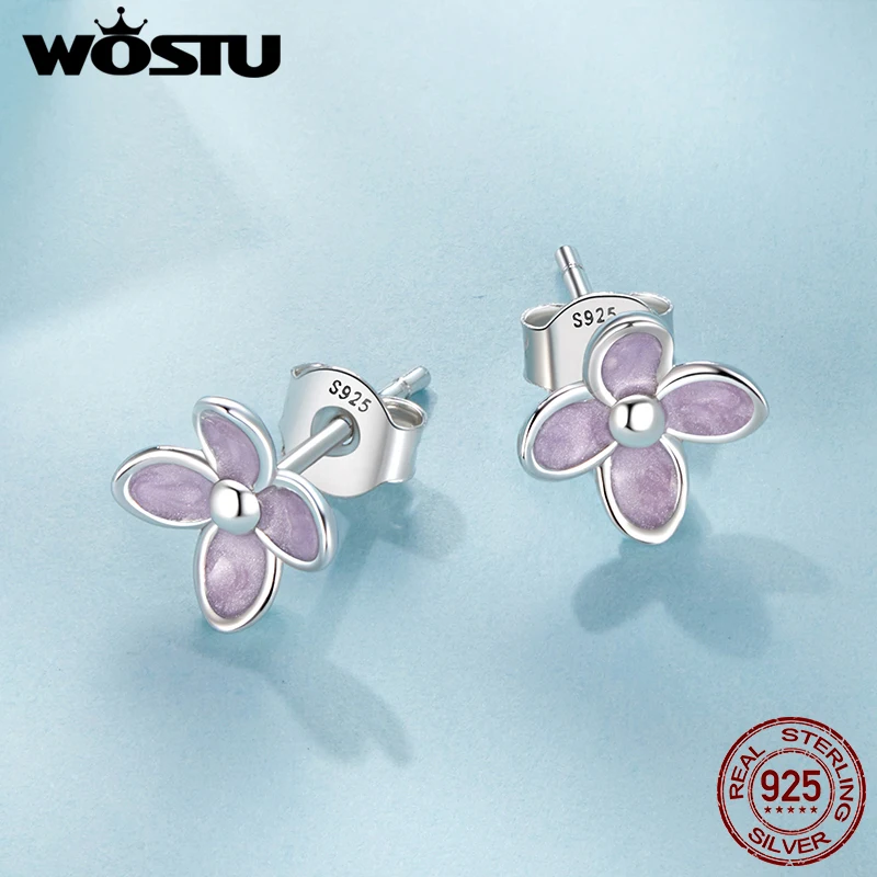 WOSTU 925 Sterling Silver Lilac Flower Open Ring Stud Earrings Jewelry Set for Women Fine Jewelry Party Dating Y2K Korean Gift 5