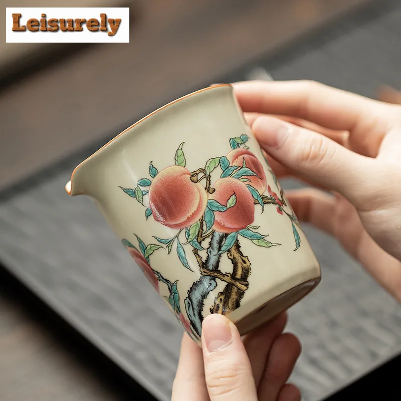 230ml Antique Ru Kiln Ceramic Tea Pitcher Creative Nine Peach Tea-separating Cha Hai Justice Cup Divide Teaware Gift Accessories