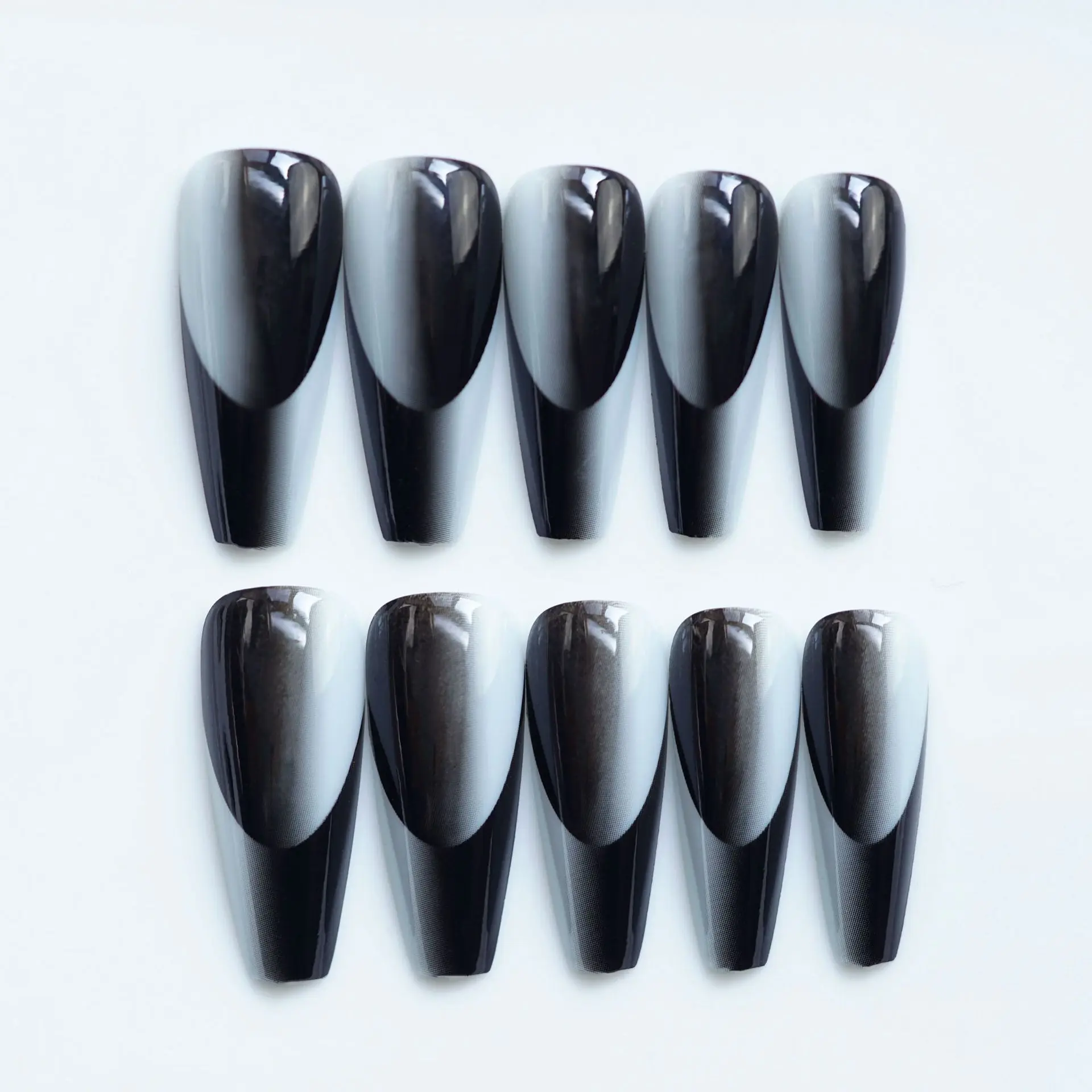 24pcs Black Grey Long T Gradient Wearing Fake Nails Seamless Removable
