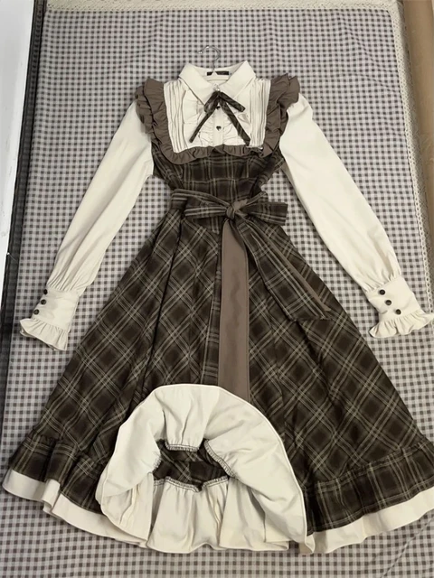 Robe mi-longue Vintage française pour femmes, tenue de soirée décontractée à carreaux, tenue de bureau, une pièce, mode coréenne Chic, printemps 1