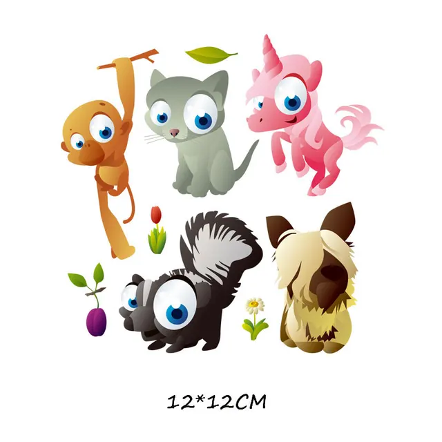 Cartoon Animal Patch Set Iron on Transfer Cute Unicorn Cat Owl Dog Flower Patches for Kids Girl Clothing T-shirt DIY Heat Press 750