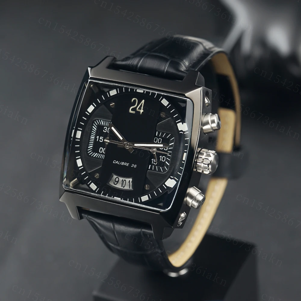 2022Fashion New Men's Color Bar Square Dial Sapphire Mirror Stainless Steel Leather Strap Sports Leisure Waterproof Quartz Watch